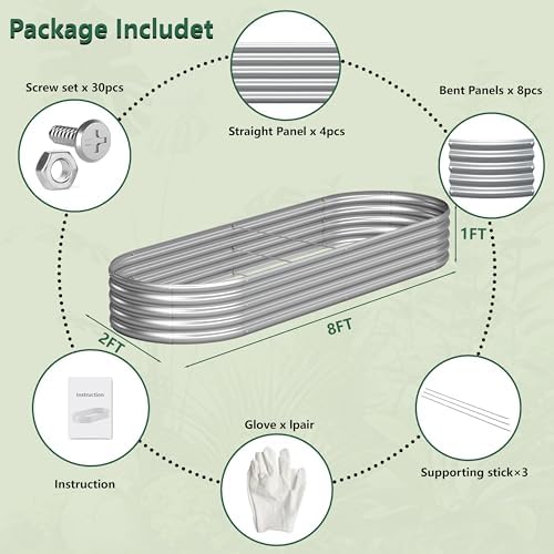 2PCS 8x2x1FT Galvanized Metal Raised Garden Bed,Outdoor Planter Box for Vegetables - Image 5
