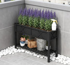 47 Inch Elevated Wood Raised Garden Bed with Storage Shelf, Black - Image 7