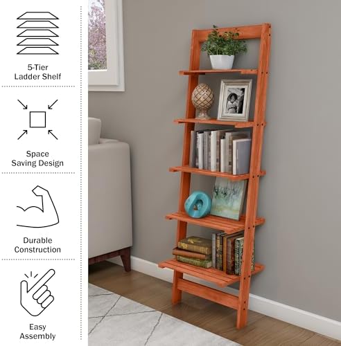 Lavish Home 5-Tier Ladder Shelf, Cherry, 16.25” x 11.5” x 50” - Image 4