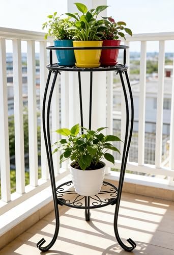 CASIMR 2-Pack Plant Stand, 2 Tier 26.8 inch Tall Metal Potted Holder Rack,Indoor Outdoor Multiple Flower Pot Shelf Rustproof Iron Garden Container for Garden Patio Living Room Corner Balcony, Black - Image 4