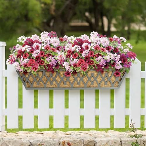2 Pack 24 Inch Window Boxes Planters Railing Planter Box with Adjustable Brackets for Porch Fence Patio Balcony Hanging Flower Baskets with Coco Liners for Outdoor Garden Decor - Dark Grey - Image 4