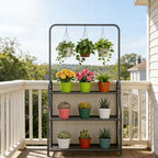 SORCEDAS Plant Stand Outdoor Indoor 3 Tier Metal with Hanging - Image 2