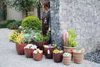 16" Ceramic Planters, Set of 3, 16 Inch, Taupe with Horizontal Rings - Image 2