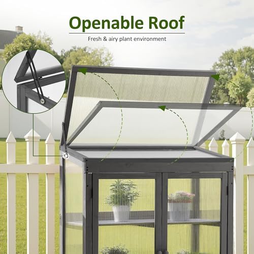 MCombo Cold Frame Greenhouse, Wooden Cabinet with Shelves, 0760 (Dark Grey) - Image 5