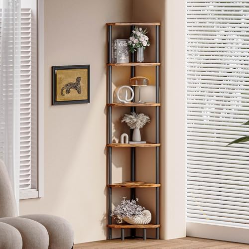 6 Tier Corner Shelf, 66.5'' Tall Standing Shelf, Narrow Display Shelf Stand - Image 2