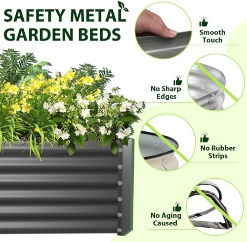 Anleolife 6x3x1.5ft Rectangular Galvanized Raised Garden Bed, Quartz Grey - Image 5