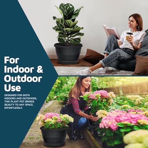 10-Inch Whiskey Barrel Planters Outdoor Pack of 20 - Durable Plastic Plant Pots for Indoor & Outdoor Use with Drainage & Saucer, Lightweight Rustic Barrel Planters for Flowers, Herbs & Small Plants - Image 3