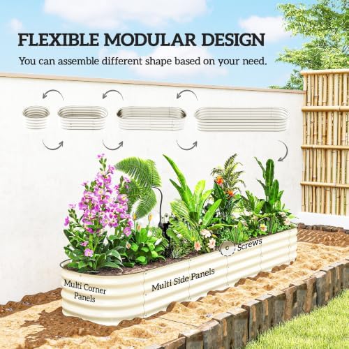 Outsunny 8' x 2' x 1' Galvanized Raised Garden Bed Kit, Cream - Image 3