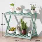 Plant Stand for Indoor Outdoor Tiered Plant Shelf 2 Tier Bamboo Flower Holder Ladder Rack for Multiple Plant Pot Stand for Living Room Balcony Garden,Green-19.7" L - Image 2