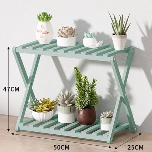 Plant Stand for Indoor Outdoor Tiered Plant Shelf 2 Tier Bamboo Flower Holder Ladder Rack for Multiple Plant Pot Stand for Living Room Balcony Garden,Green-19.7" L - Image 2