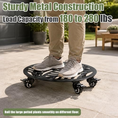1-Pack Extra-large Metal Plant Caddy with Wheels 16 Inch Heavy-duty Rolling Plant Stand with Casters Wheeled Flower Pot Mover Roller Rust-proof Iron Planter Dolly Coaster for Indoor Outdoor Use, Black - Image 4