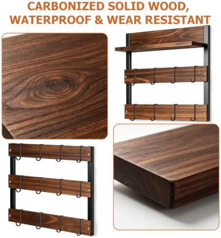 2-in-1 Wall Mounted 6-Tier Wooden Mug Rack, Cup Holder & Organizer - Image 4
