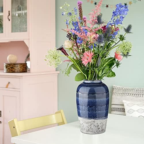 Decorative Ceramic Vases for Home Decor Two Tone Boho Flower Vase for Table Centerpieces Big Blue Pottery Vase Table Flowers Decor Vase Living Room Shelf Fireplace - Image 7