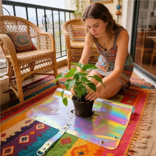 2 PCS Gardening Mat Square Plant Pad Waterproof for Transplanting Flower Pots Potting Foldable Garden Repotting(White) - Image 4