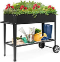 GARFANS Raised Garden Bed, Metal Raised Planter Box Outdoor with Legs, 2 Wheels and Shelf, Elevated Garden Bed Box for Vegetable Indoor Herb Flower Backyard Patio, 40" L x 16" W x 31.5" H by Garpans