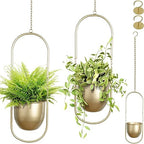 AceList Boho Hanging Planter for Indoor Plants - Set of 2 Gold Metal Wall Planter 5.7Inch with Hooks and Chins, Plant Hanger Decor for Window and Patio - Suitable for Hanging Plants Decor by AceList