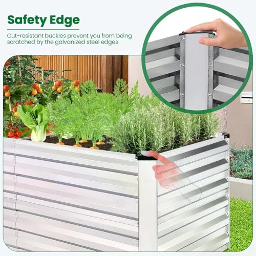 SEJOV 6x3x2ft Raised Garden Bed Kit, Galvanized Planter Raised Garden Boxes Outdoor, Deep Root Raised Planter w/Anti Cutting Strip, Large Metal Raised Garden Bed for Vegetables Flowers Herbs, Silver - Image 6