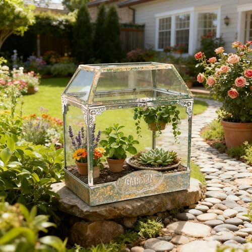 Large House-Shape Glass Terrarium with Lid, Geometric Greenhouse - Style Planter for Ferns, Succulents, Air Plants, Handmade Indoor Tabletop Decor (Terrarium Only) - Image 4