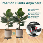 12" Metal Plant Caddy with Wheels, 2 Pack Rolling Plant Stand - Image 3