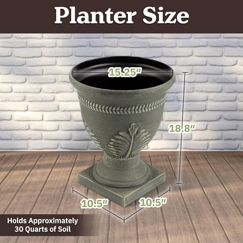 Pure Garden Indoor Outdoor Planter, Gray, 15.25x18.8-Inch, 2-Pack - Image 6