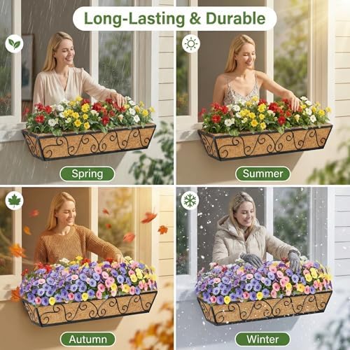 Y&M 4Pcs 30'' Large Railing Planter Boxes with Coco Liner, Outdoor Hanging Window Flower Boxes for Deck, Fence, Porch, and Patio - Image 5