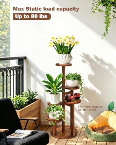 5 Tier Plant Stand Indoor, 32in Tall Wooden Flower Rack - Image 5