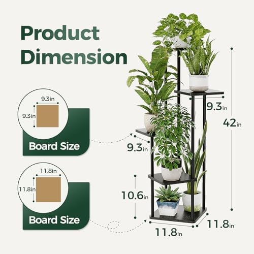 Bamworld Black Plant Stand Indoor Corner Plant Shelf for Multiple Plants - Image 5