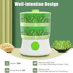 Bean Sprouts Machine 110V, 2 Layers Smart Automatic Bean Sprouts Maker with 3 Seasonal Modes & 360° Rotating Spray, Bean Sprouts Growing kit for Radish Cabbage Vegetable Seedlings - Image 5