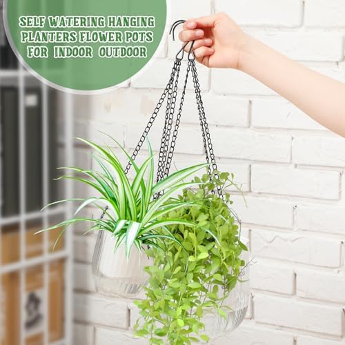4 Pcs 6.5'' 4.5'' Hanging Self Watering Pot for Indoor Plant, Grey, Clear - Image 3