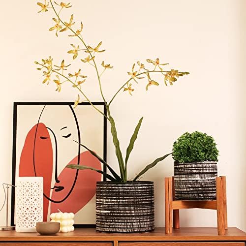 Plant Pots Indoor 2 Pack, 5 & 7 Inch Ceramic Planter Pots with Drainage Hole, Set of 2 Flower Pots - Herbs/Snake/Succulent/Orchid Cylinder Plant Pot(Black) - Image 2