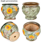 Sungmor 9 Inch Hand Painted Ceramic Succulent Plant Pots - Green & Daisy - Image 2
