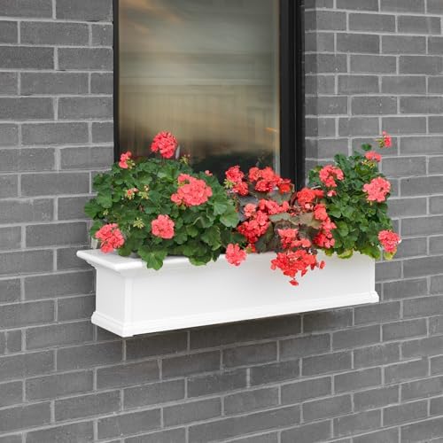Mayne Yorkshire 4ft Window Box - White - 48in L x 12in W x 10in H - Polyethylene Planter - Built-In Water Reservoir (4824-W) - Image 3