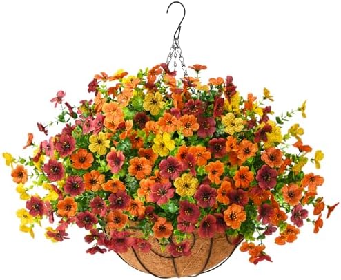 Artificial Fall Hanging Flowers Basket, UV Resistant Mums for Outdoors by ZFProcessArtificialFlowers