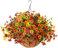 Artificial Fall Hanging Flowers Basket, UV Resistant Mums for Outdoors by ZFProcessArtificialFlowers