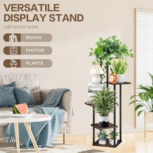 5 Tier Plant Stand Indoor, Thickened Metal Wood Corner Plant Shelf Stands for Multiple Plants, Indoor Tall Plants Stand Tiered Flower Holder for Living Room Patio Garden Balcony(Black+Oak) - Image 6