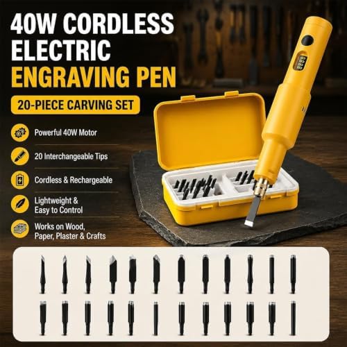 All-in-One Electric Carving Tool Set, 2026 Upgraded Cordless electric wood carving tools with 5/10/20 Interchangeable Chisel Blades, Handheld Electric Chisel for Woodworking，Blue-5 Blades - Image 2