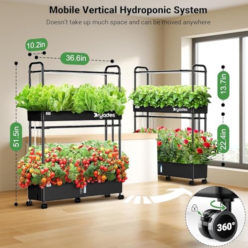 Large Hydroponic Tower Garden System Black, 90 Pod Vertical Indoor Growing Kit with LED Grow Light, Auto Circulating Water System, 40L Planter - Image 2