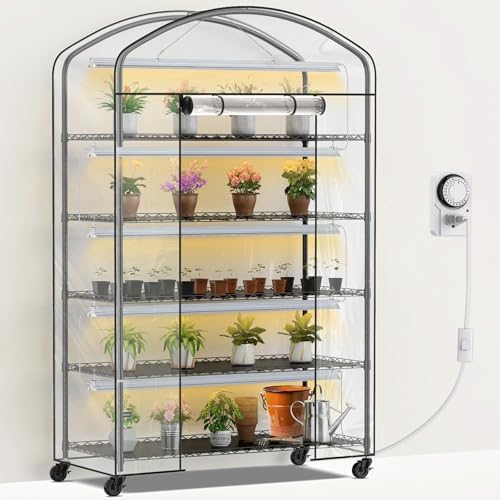 5-Tier Greenhouse with Grow Light, Shelf Height Adjustable Metal Shelf by Abimars
