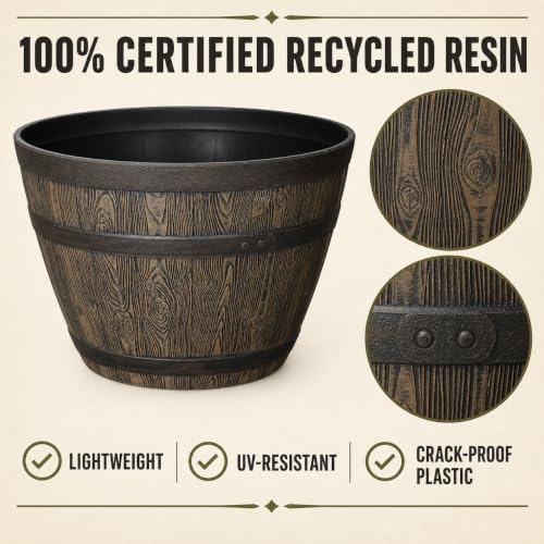 19.9 Inch Whiskey Barrel Planter, 47.44 Qt, Brown, Outdoor Resin - Image 4