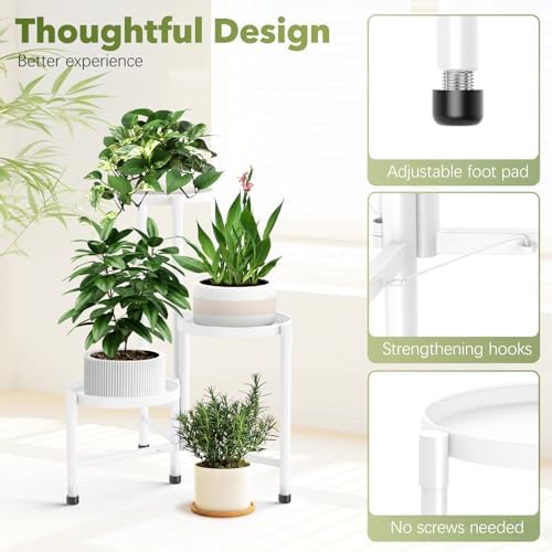 3 Tier Corner Plant Stand Indoor Outdoor, Metal, 10 Inch Wide Tray, White - Image 3