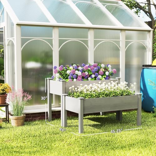 Outsunny 2 Tier Raised Garden Bed Elevated Wooden 2 Box Planter, Gray - Image 7