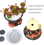 5.5 Inch Succulent Pot Handmade Flower Design Round Ceramic Antique Plant Pot Cactus Pot Planter with Drainge and Saucer Set of 2 (Two Hydrangea and Rose) - Image 5
