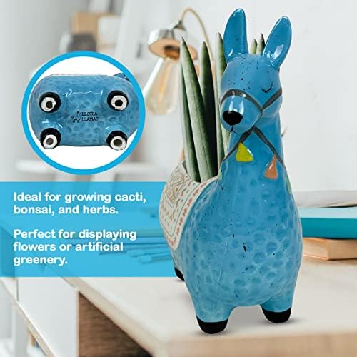 Ceramic Llama Planter for Succulent Plants Cute Alpaca Decor for Home, Office 8 1/2 Tall with Drain Holes Perfect for Cactus or Small House Plant Decoration (Blue) - Image 5