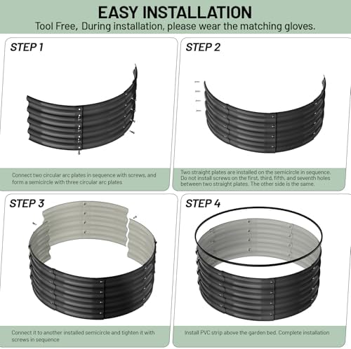 Garvee Galvanized Raised Garden Bed, 2Pcs Raised Garden Beds Outdoor, Round Planter Raised Beds with Gloves and Rubber Edge Trim for Vegetables, Flowers and Herbs, 3x3x1 FT, Dark Grey - Image 3