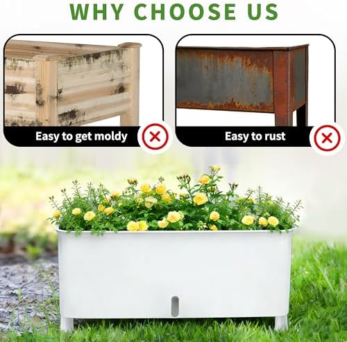 Self-Watering Raised Planter Box with Lockable Wheels,2-Tier Elevated Garden Bed with Visible Water Level Window,Indoor Outdoor Plastic Plant Box for Flowers,Vegetables & Herbs - Image 5