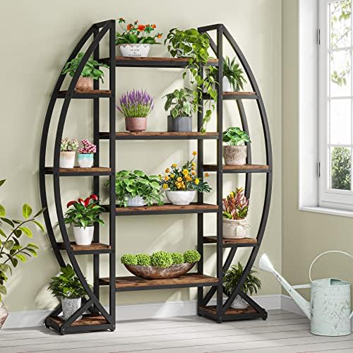 Tribesigns Curved Plant Stand Indoor, 8 Tiered Large Metal Plant Shelf, 69" Tall Industrial Flower Pot Stand Display Rack for Indoor Living Room, Balcony, Patio (Brown) by Tribesigns