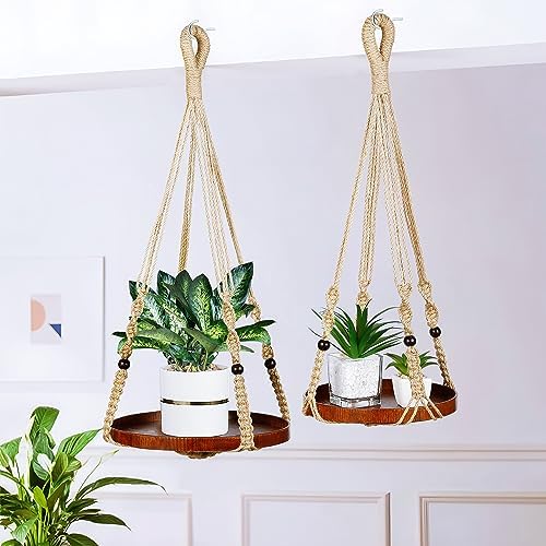 2 Pack Macrame Plant Hanger, Hanging Plant Shelf (12" + 10") - Image 2
