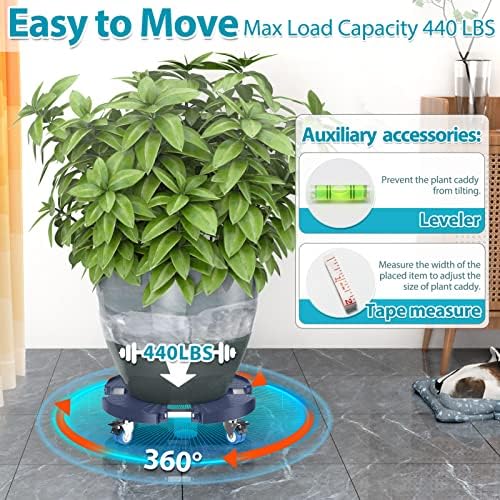 VANCASTLE Plant Caddy with Lockable Wheels 15-22'' Adjustable Plant Stand - Image 4