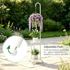2-Tier Plant Stand With Hanging Hook, Metal Standing Plant Hanger, White - Image 6