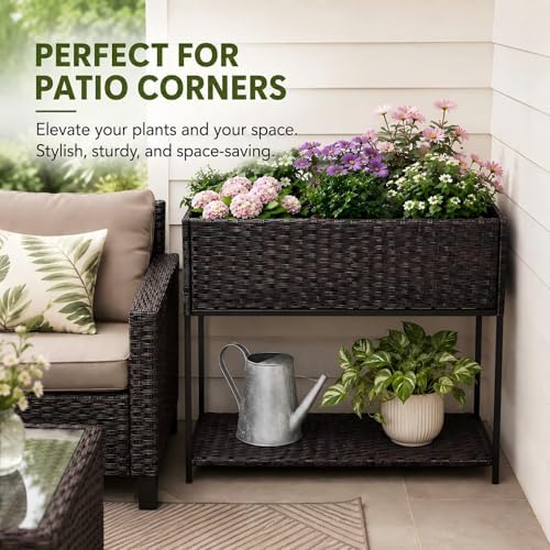 Rattan Wicker Raised Storage Garden Bed 3x1.5x2.5 ft Planter Box - Image 4